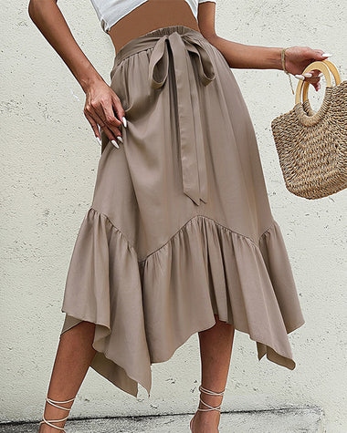 Elegant Irregular Ruffle Hemline A-line Midi Skirt
