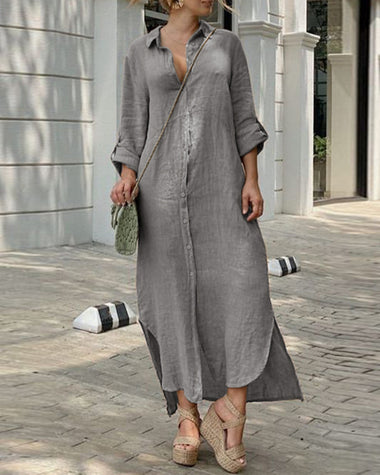 Casual Long Sleeve Button Front Maxi Shirt Dresses