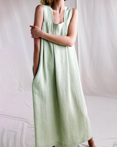 Solid Casual Loose Square Collar Sleeveless Backless Summer Long Midi Dress