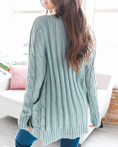 Plain Twist Button Cardigan Sweater