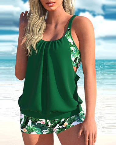 Two Piece Tummy Control Bathing Suits Tankini Top with Sporty Shorts