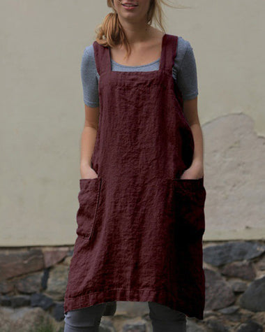 Cross Back Apron with Pockets Pinafore Dress