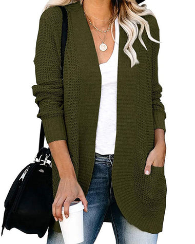 Solid Color Knit Open-Front Cardigan