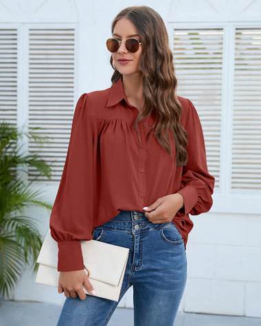 V Neck Button Down Shirts Long Sleeve Collared Blouses Tops