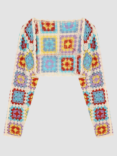Boho Knitted Cardigan Cropped Long-sleeve Cover-up