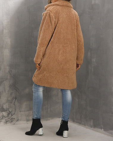 Faux Fur Mid-length Plush Cardigan Coat