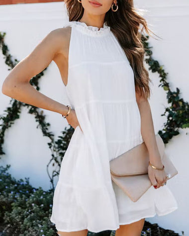 Sleeveless Loose Plain Mini Dresses Mock Neck Layered Ruffled Loose Fl ZEAGOO Sleeveless Loose Plain Mini Dresses Mock Neck Layered Ruffled Loose Fl ZEAGOO