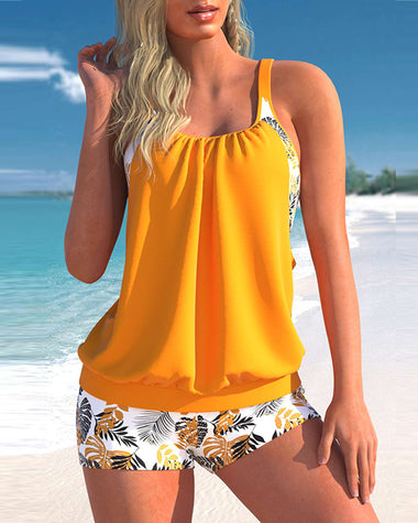 Two Piece Tummy Control Bathing Suits Tankini Top with Sporty Shorts