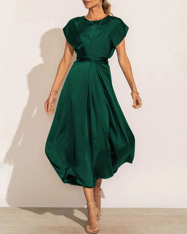 Satin Midi Dress Cap Sleeve Tie Waist Elegant A-Line Flowy Dresses ZEAGOO Satin Midi Dress Cap Sleeve Tie Waist Elegant A-Line Flowy Dresses ZEAGOO