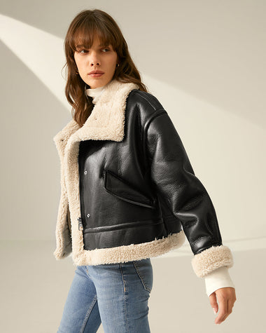 Loose Lapel Thick Velvet Imitation Leather Jacket