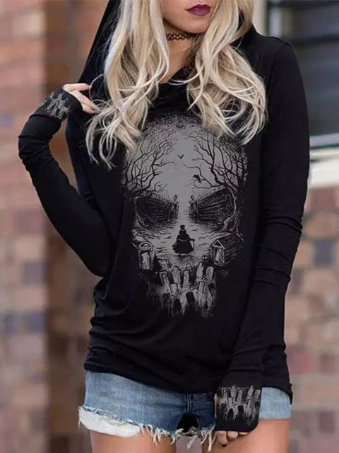 Women's Skull Witch Casual Hoodie