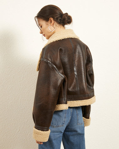 Loose Thick Lapel Velvet Imitation Leather Jacket Coat
