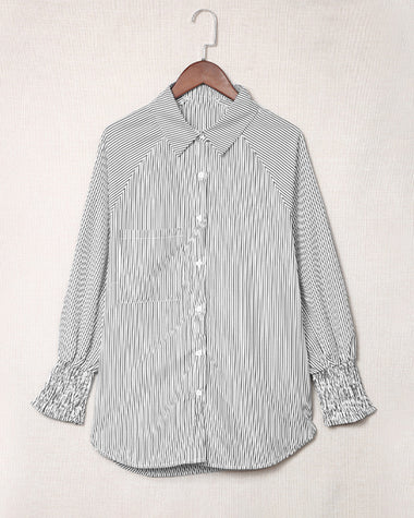 Stripe Button-Down Long Sleeve Shirt Contrast Business Casual Top Loose Blouse