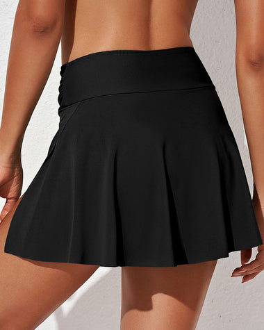 Crossover Tennis Skirt High Waist Tummy Control Ruched Bikini Bottoms with Pockets